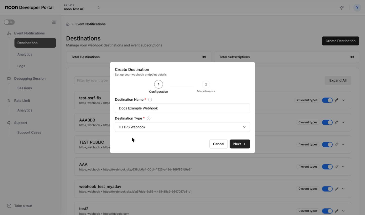 Create Destination dialog, Configuration step