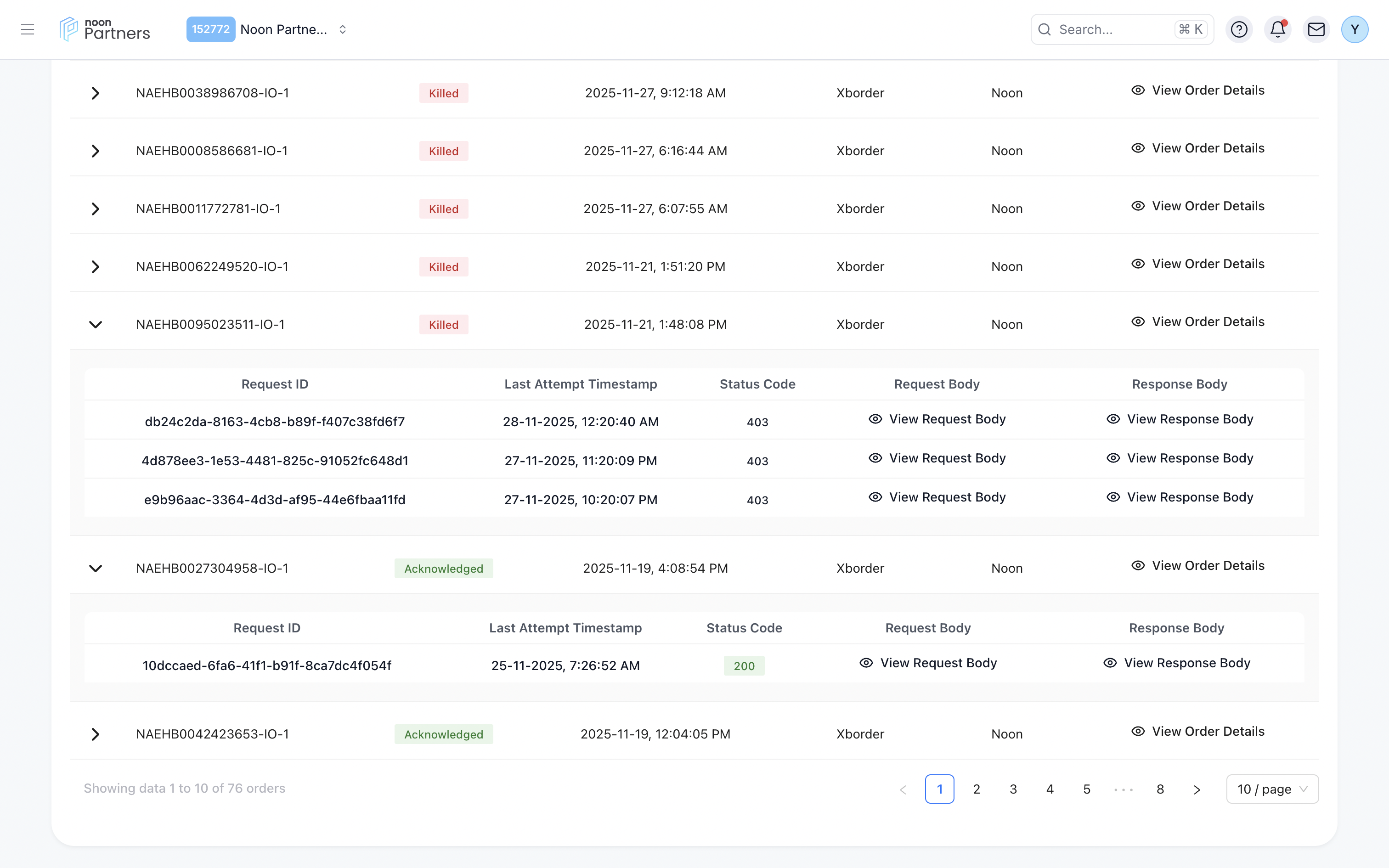 Webhook Details Dropdown