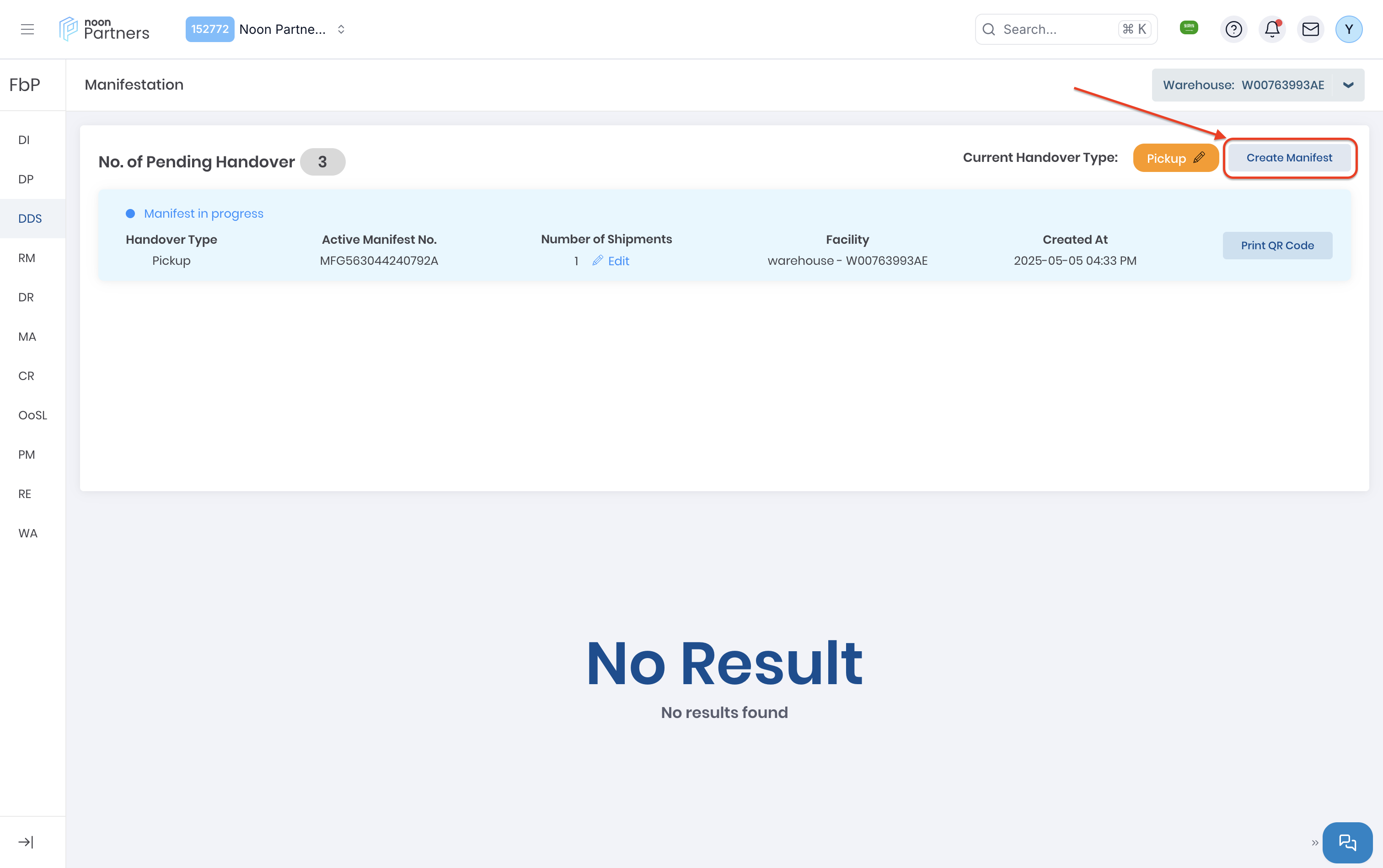 Create Manifest Button