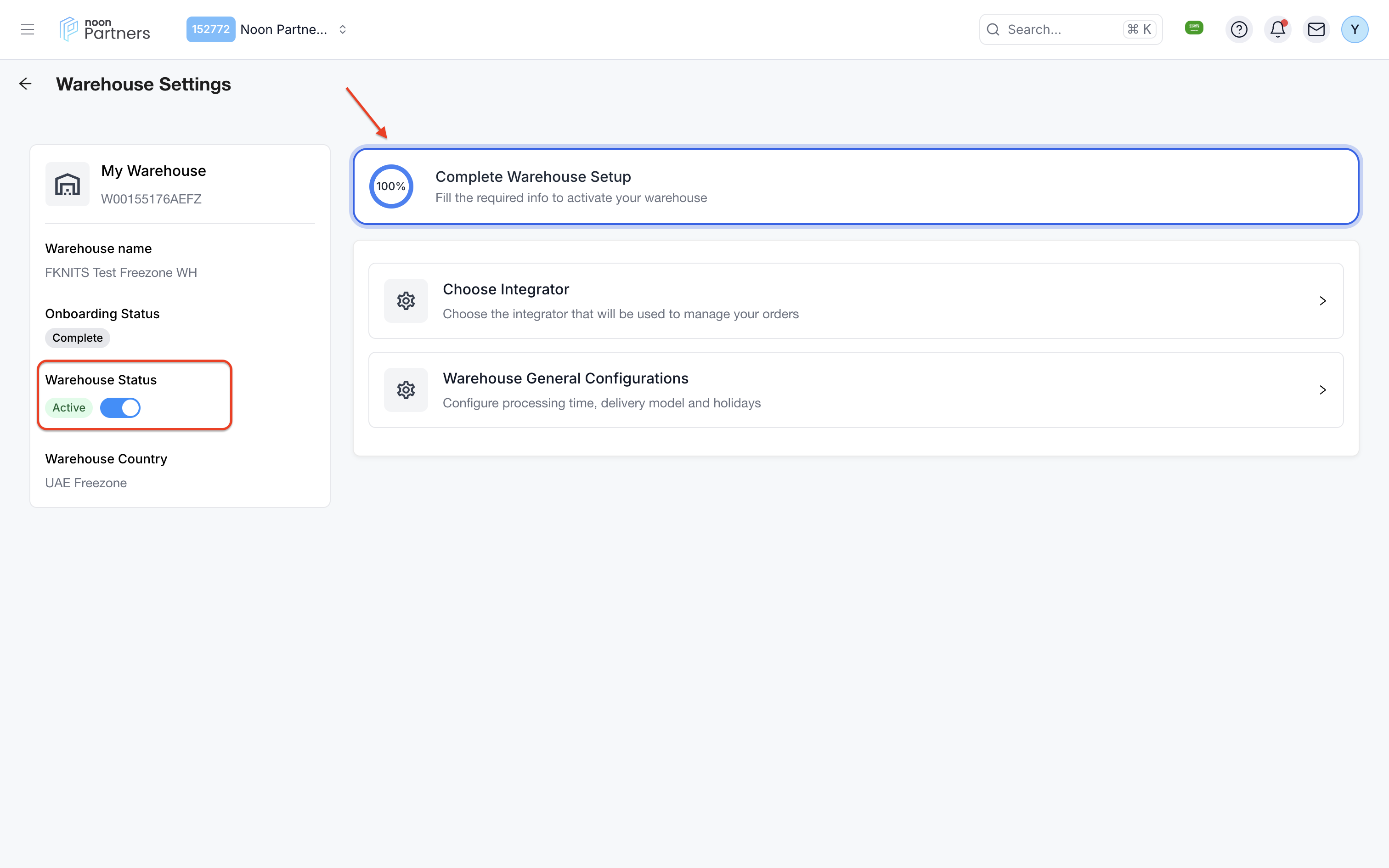 Warehouse Activation Toggle
