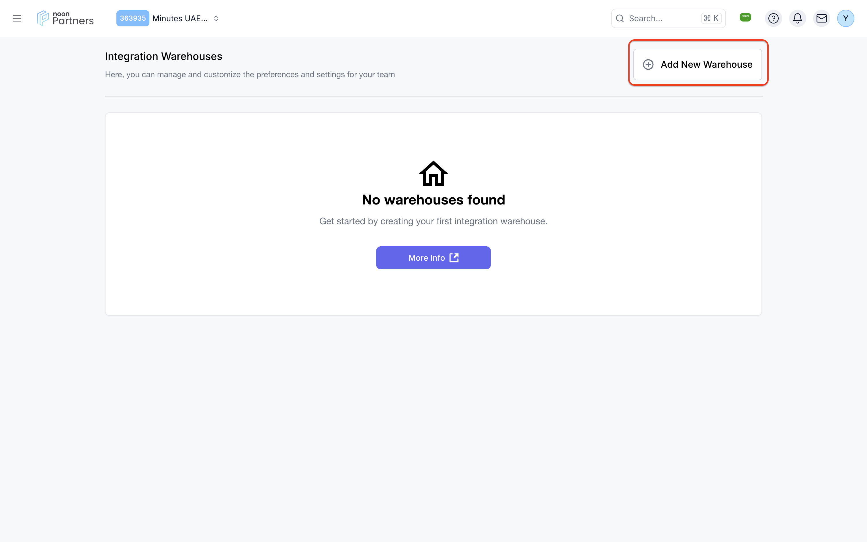 Create New Warehouse Button
