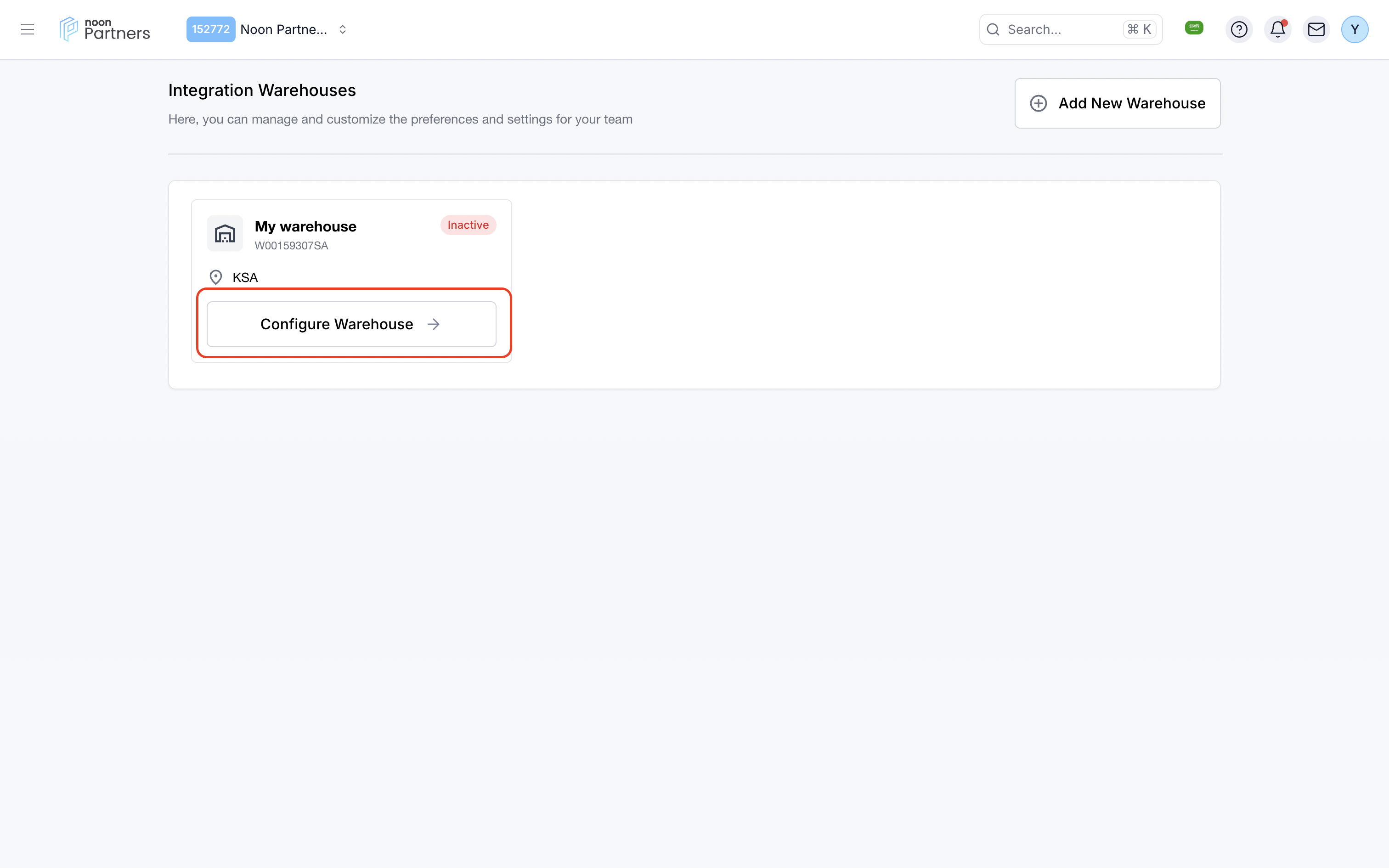 Configure Warehouse Button