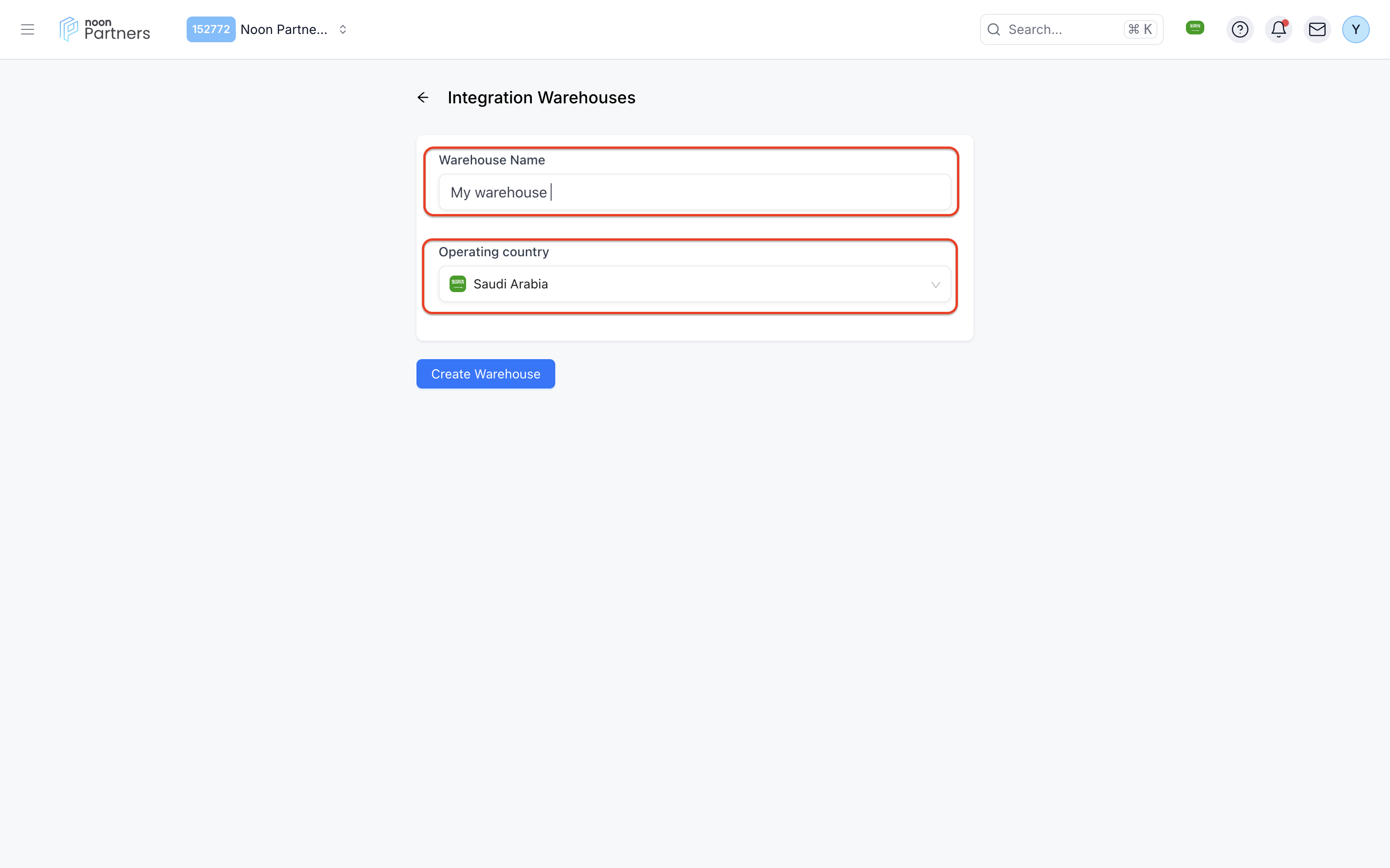 Create Warehouse Form