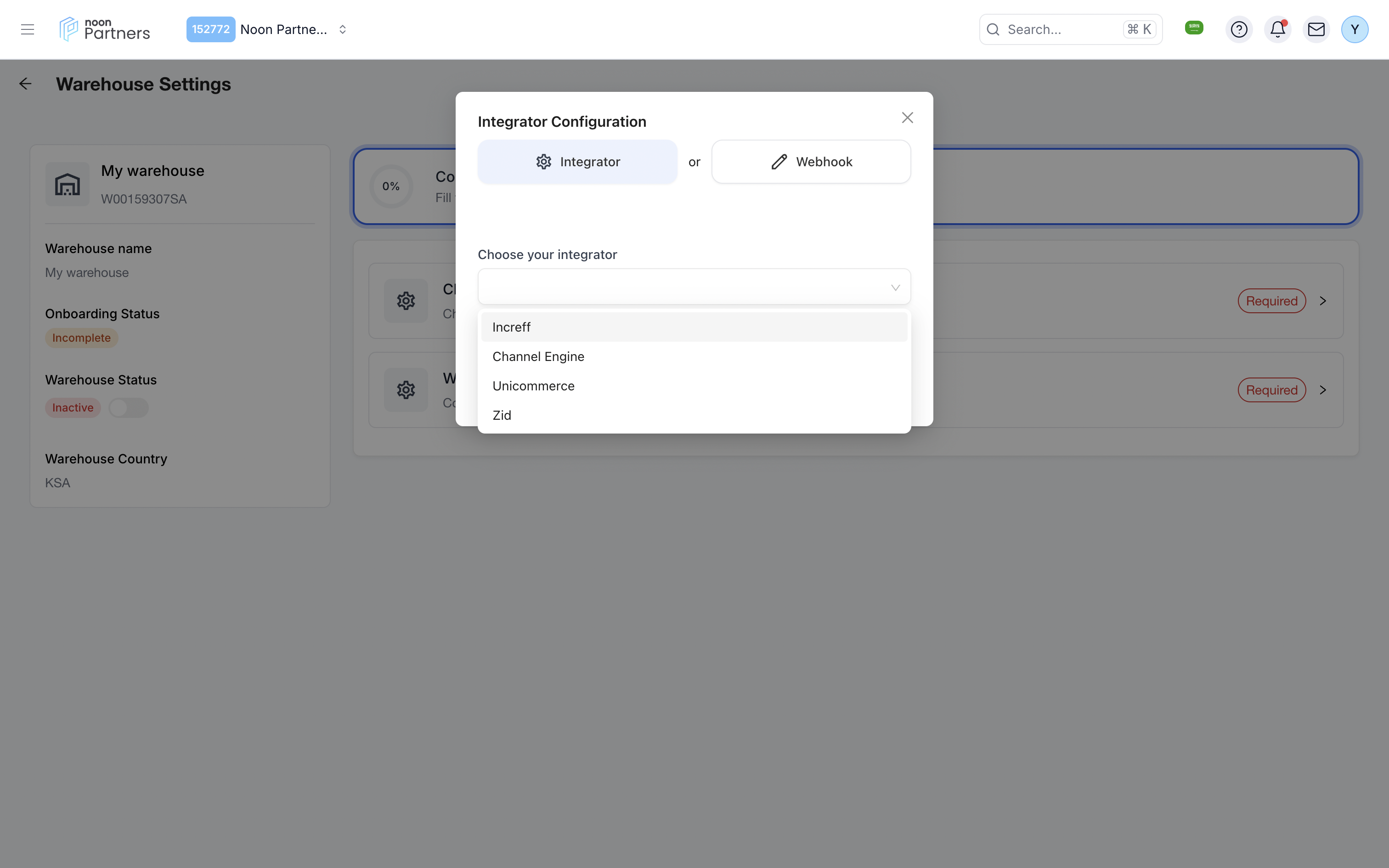 Integrator Selection Dropdown