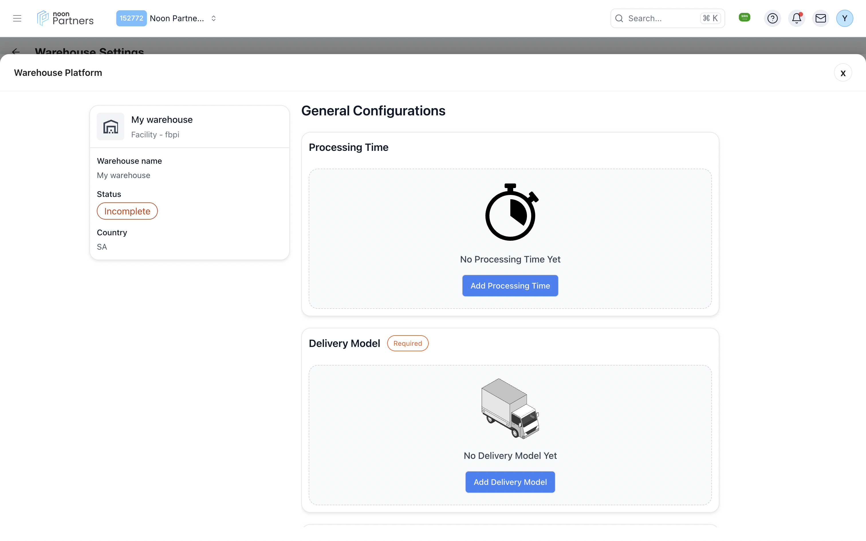 Warehouse Configuration Form